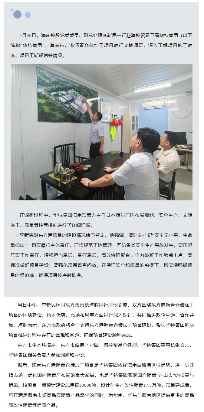 海南控股黨委委員、副總經理李新民一行調研華特集團海南東方港瀝青倉儲加工項目.jpg